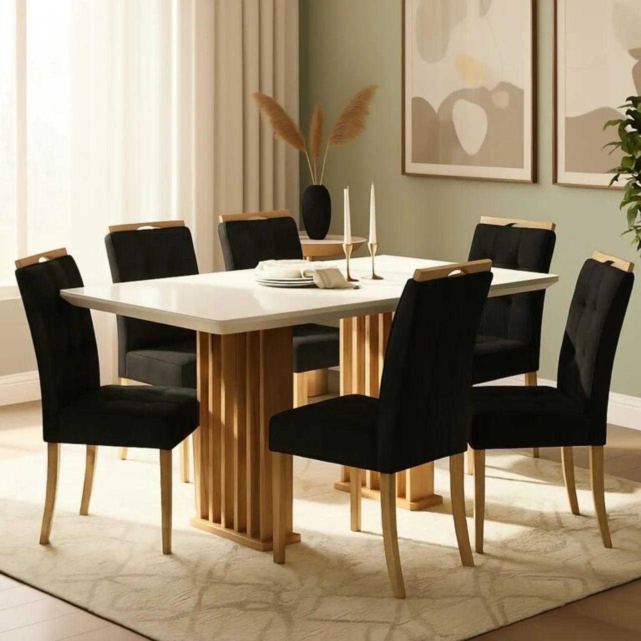 Mesa de Jantar Base Ripado 6 Cadeiras Lara tt76