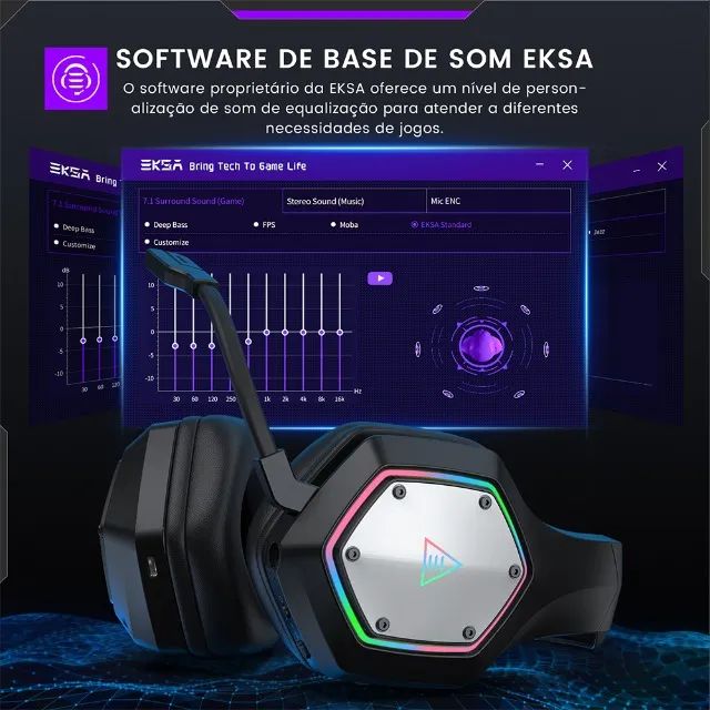 Headset Eksa E1000 WT Wireless 7,1 Surround 2.4Ghz Sem fio Drivers 50mm - Foto 6