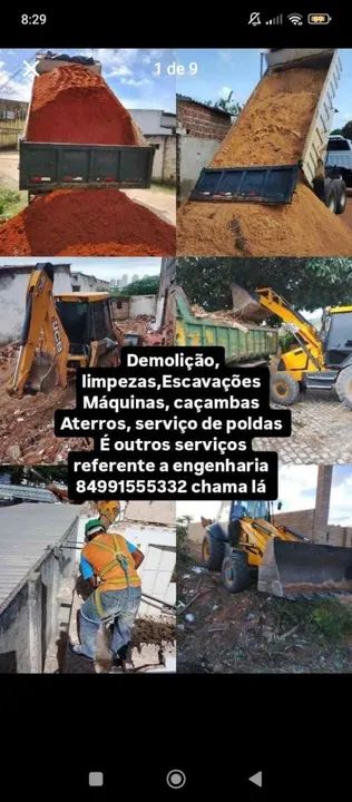 Demolição, Escavações, Caçambas, Aterros e outros serviços