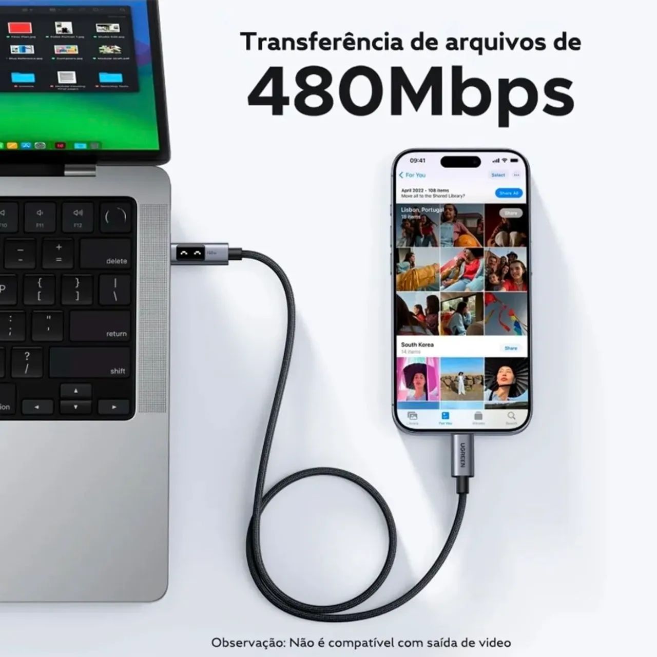 Cabo C turbo Ugreen Uno 100w macbook iphone 1 metro - Foto 6