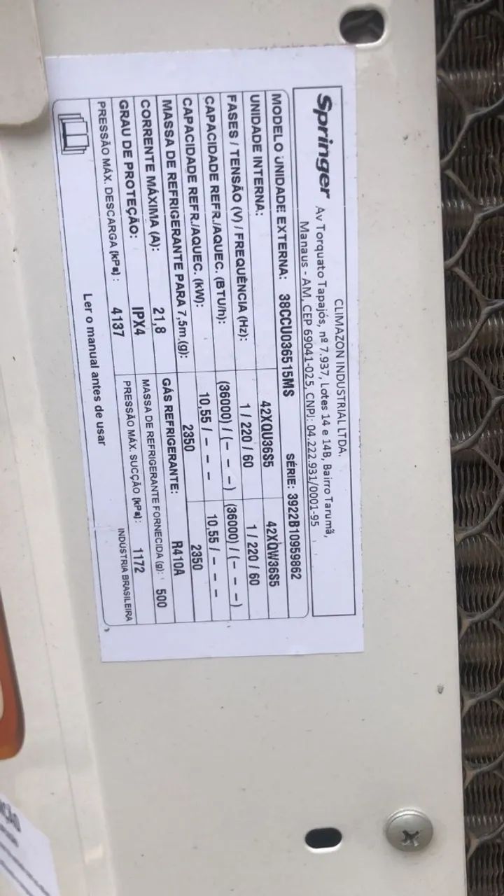 Conjunto Piso teto Springer 36.000 Btu/h  R410 220v - Foto 2