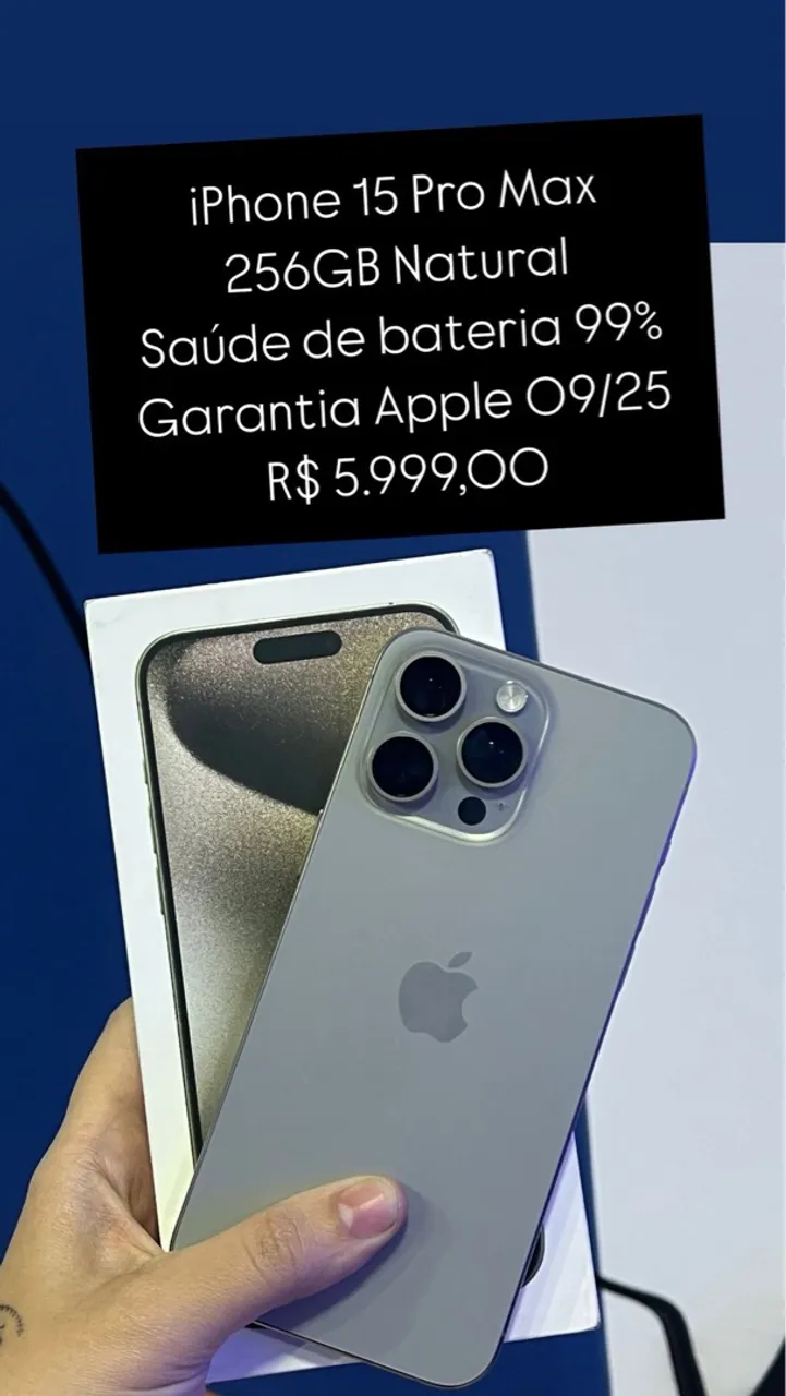 iPhone 15 Pro Max 256GB Preto Saúde de bateria 87% R$ 5.800,00