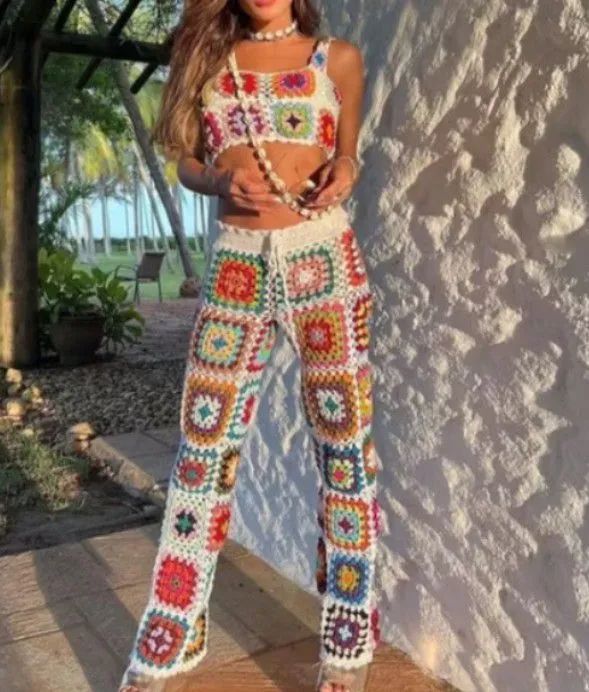 Conjunto Crochê Colorido - Top e Calça Flare - Foto 3
