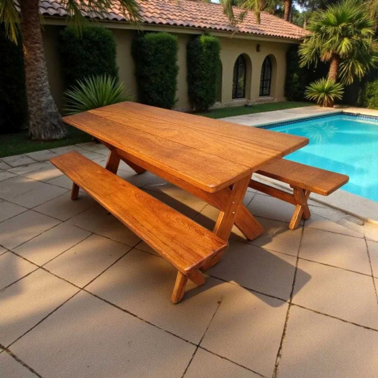 Mesa Rústica Grossa Pesada com Bancos - Foto 2