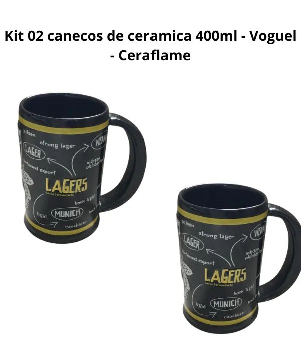 Kit 02 Canecos Ceramica 400 ml - Voguel - Ceraflame 