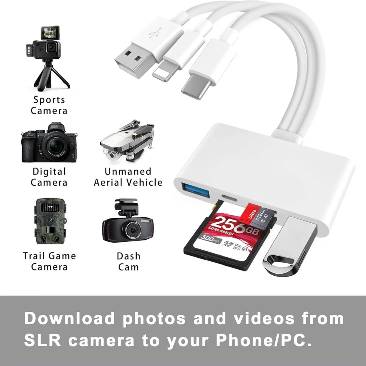 Adaptador Leitor de Cartão SD/TF USB-C/Lightning/USB - Foto 3