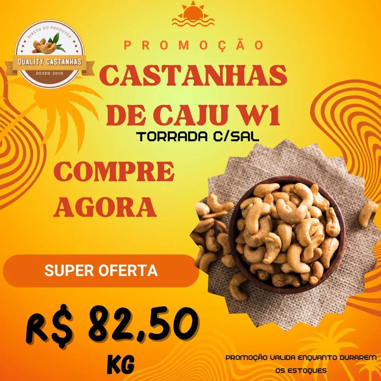 Castanhas de Caju W1 Torrada C/Sal - Super Oferta!