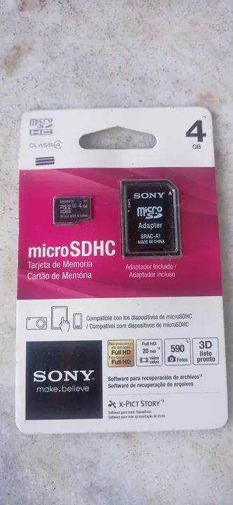 Cartão De Memória Microsd Sony 4GB + Adap. Dispositivos antigos