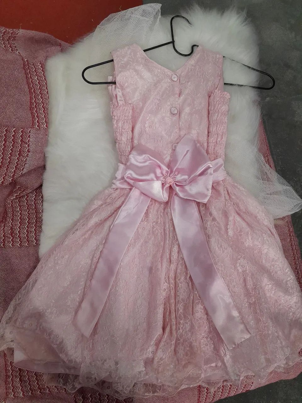 Vestido de renda rosa para menina dama de honra  - Foto 4