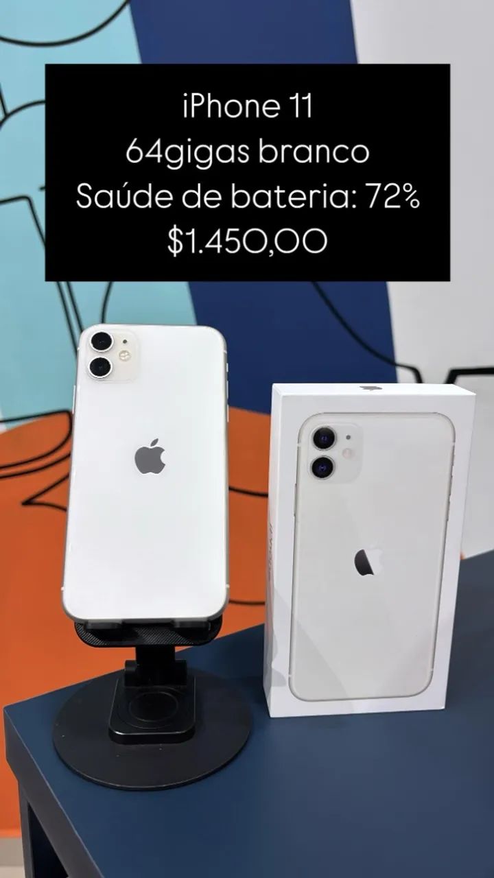 iPhone 11 / 64GB / Branco / Saúde de bateria 72% / Loja fisica C