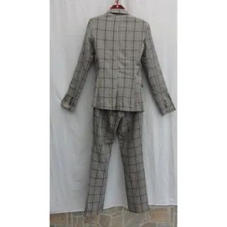 Conjunto Social Calça e Blazer Xadrez - Elias Dai Kim - Poliéster - Tam. P - Cinza - Femin - Foto 4