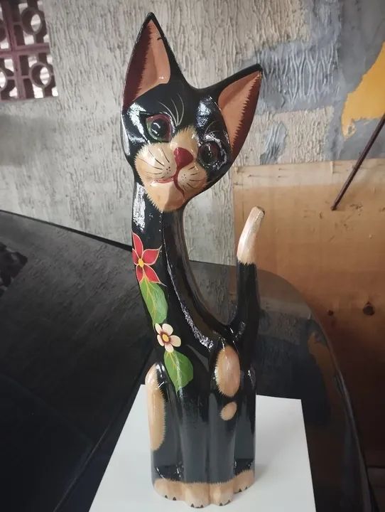 Gato de Madeira Nobre pintado à mão - Foto 4