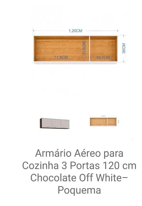 Armário Aéreo Cozinha 3 Portas 120 cm Off White - Poquema - Foto 2