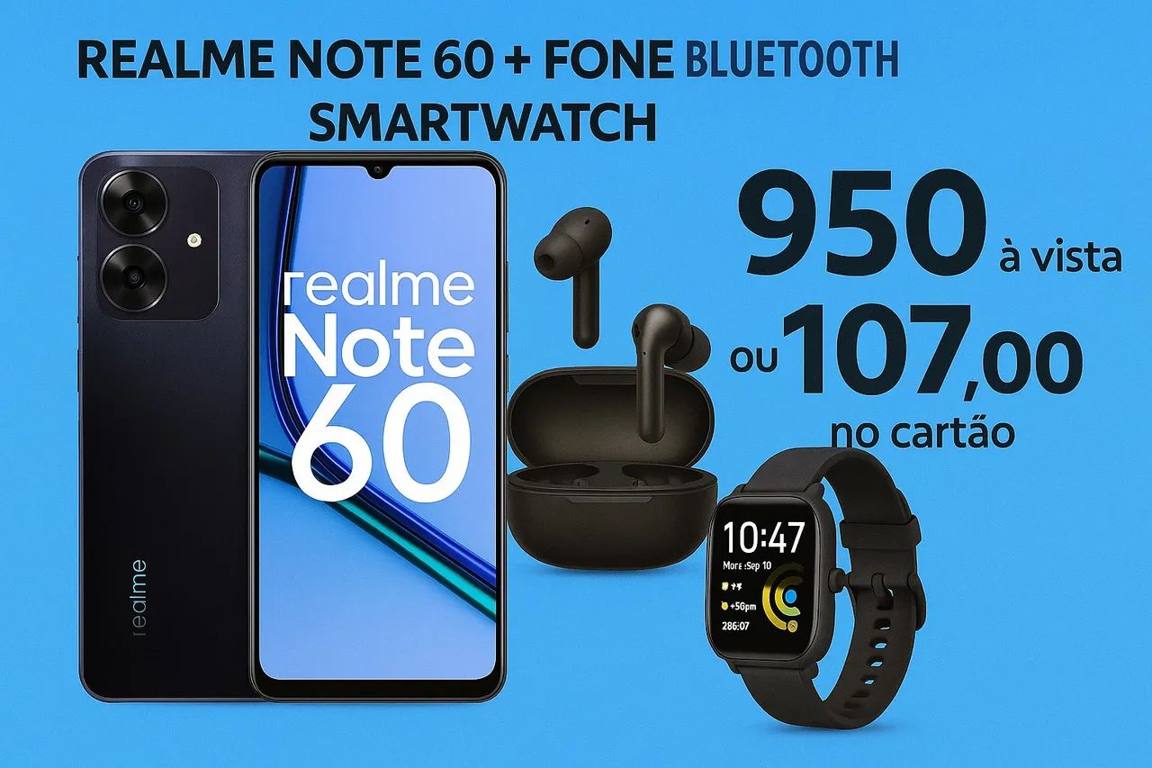 Realme Note 60 4/128 | Fone Bluetooth | SmartWatch