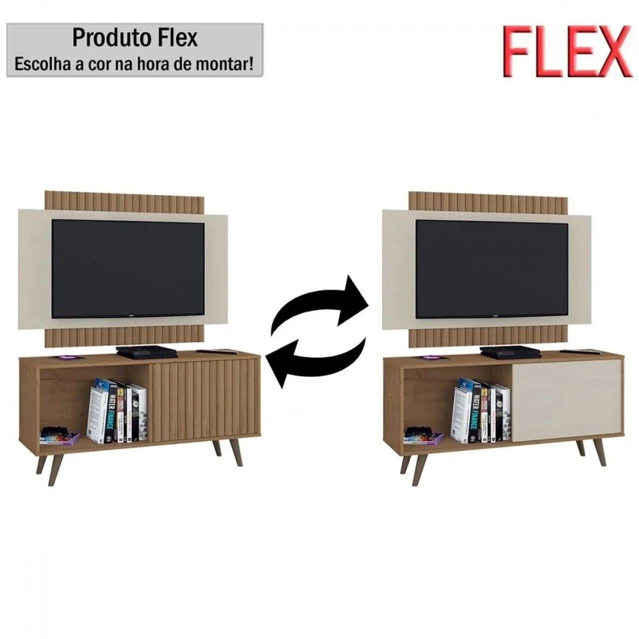 Rack com Painel Malaga 119 Canelato Rustico Efeito 3D