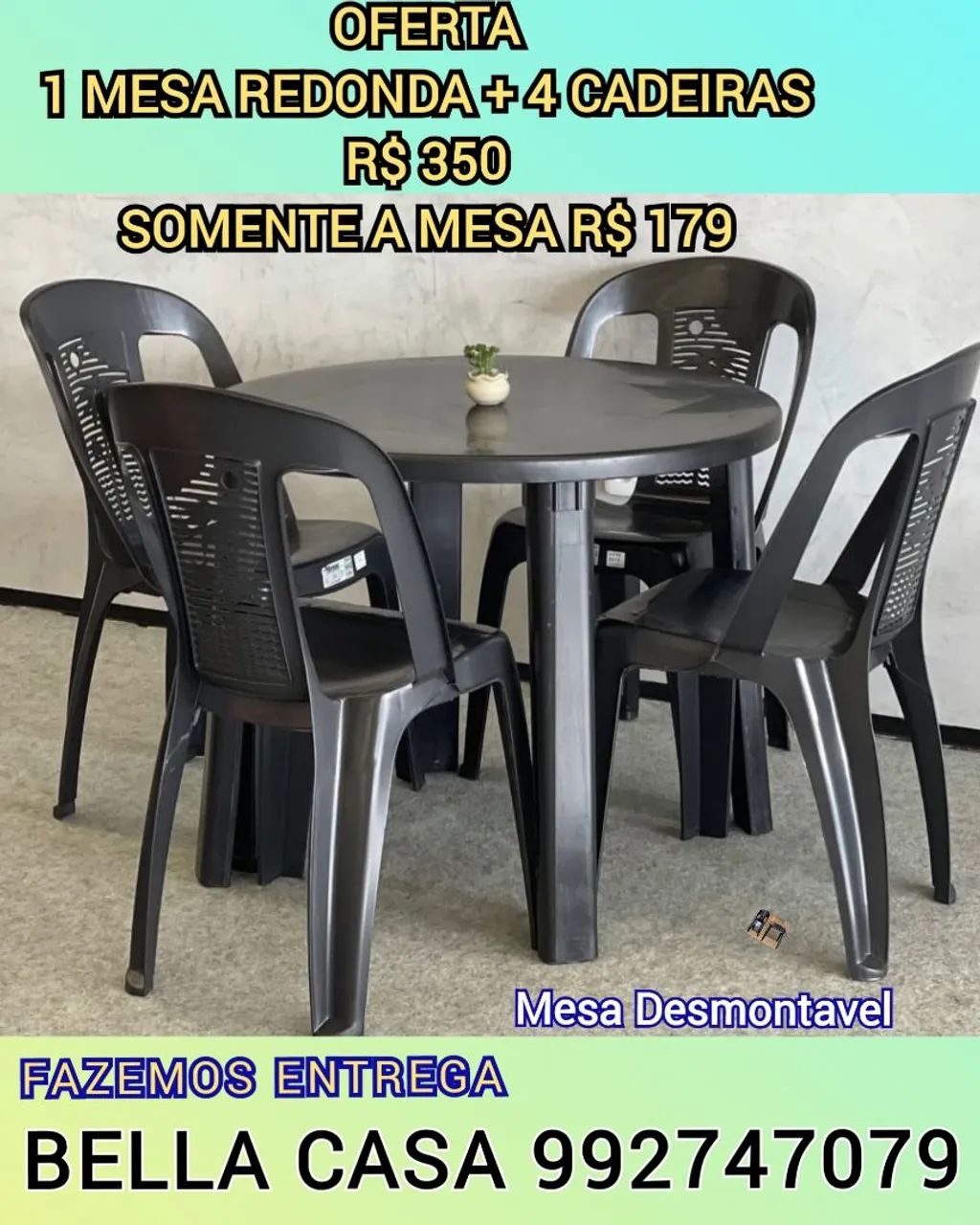 MESA REDONDA COM 4 CADEIRAS DH 2N D8|K6 OFERTA ENTREGA