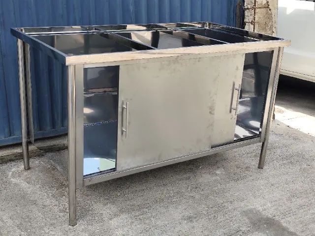 Balcão Refrigerado Inox 1200x650x900mm com 2 Portas Frigoríficas