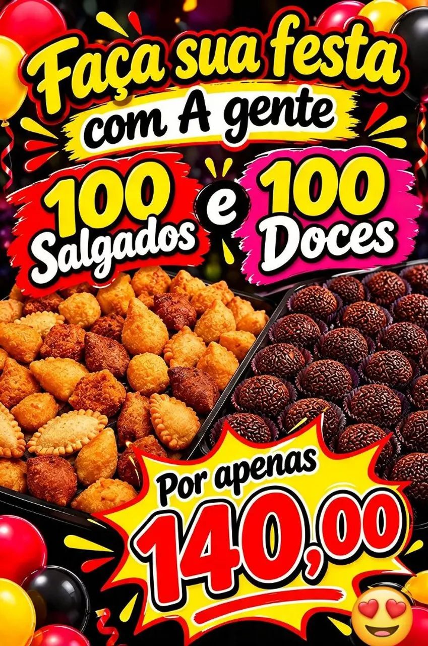 100 salgados 100 doce por 140,00