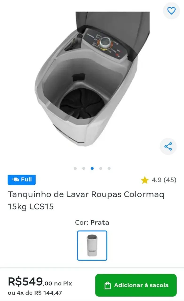 Tanquinho 15kg colormaq