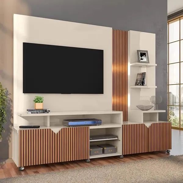 Estante Home para TV até 55 Polegadas Impressão Ripada Cross Lukaliam Off White/Tauari - Foto 3
