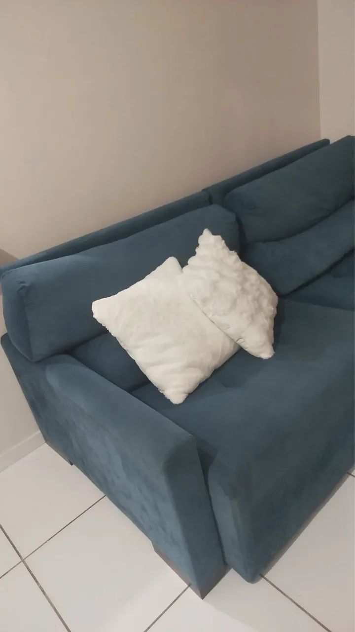 Sofá cama azul aveludado - Foto 3