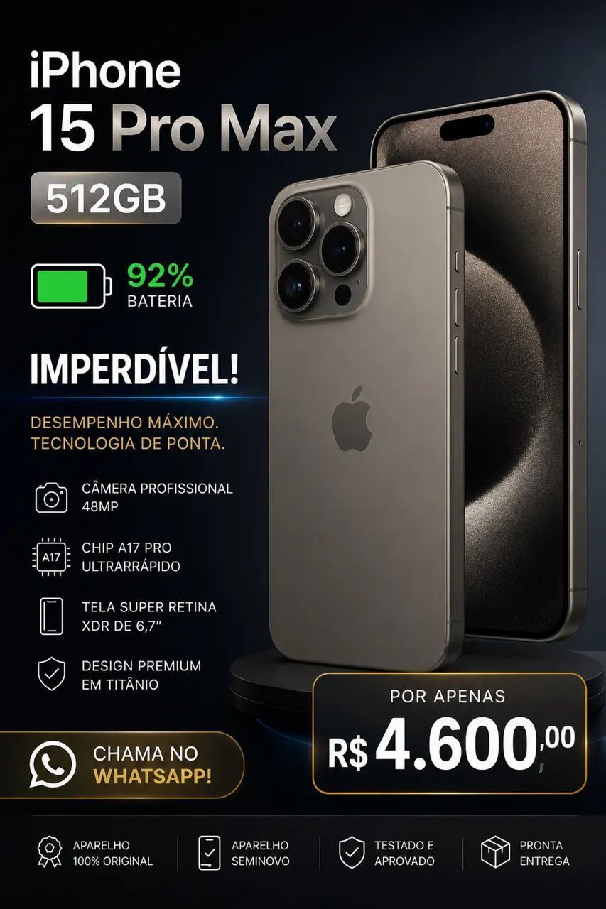 iPhone 15 Pro Max 512GB 92% Bateria 