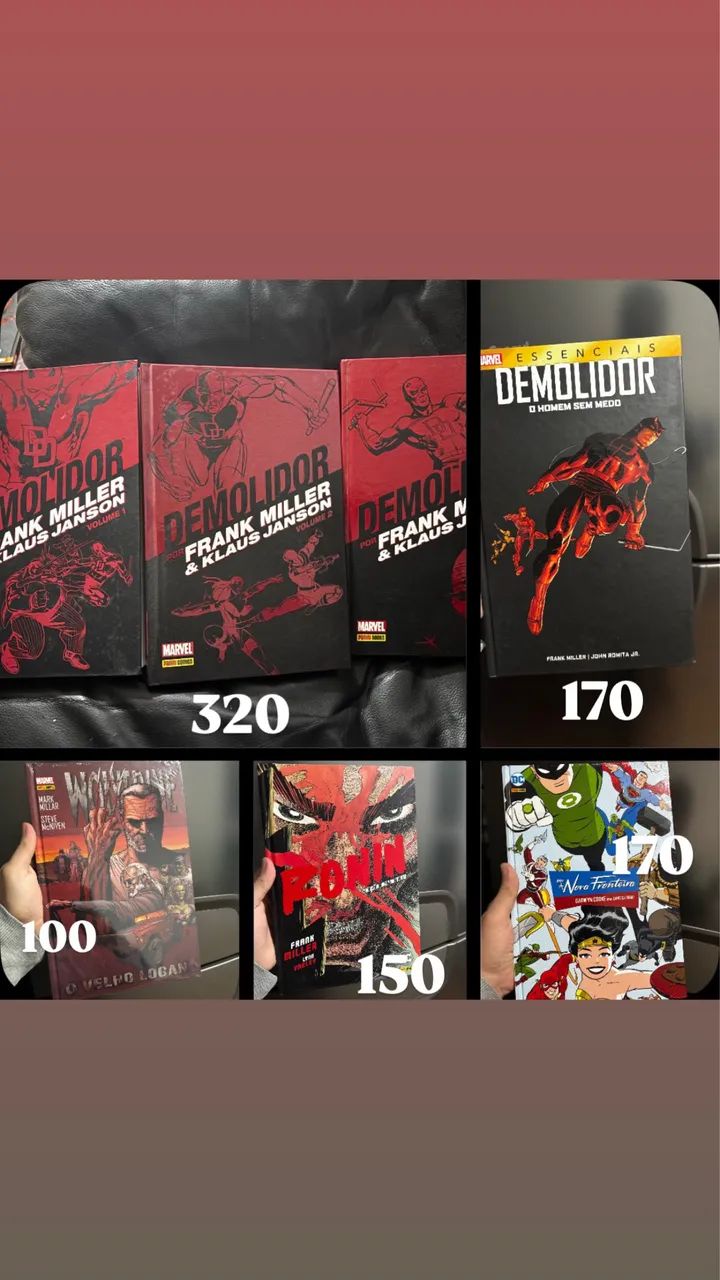 Hqs marvel e dc, demolidor (valores na legenda)
