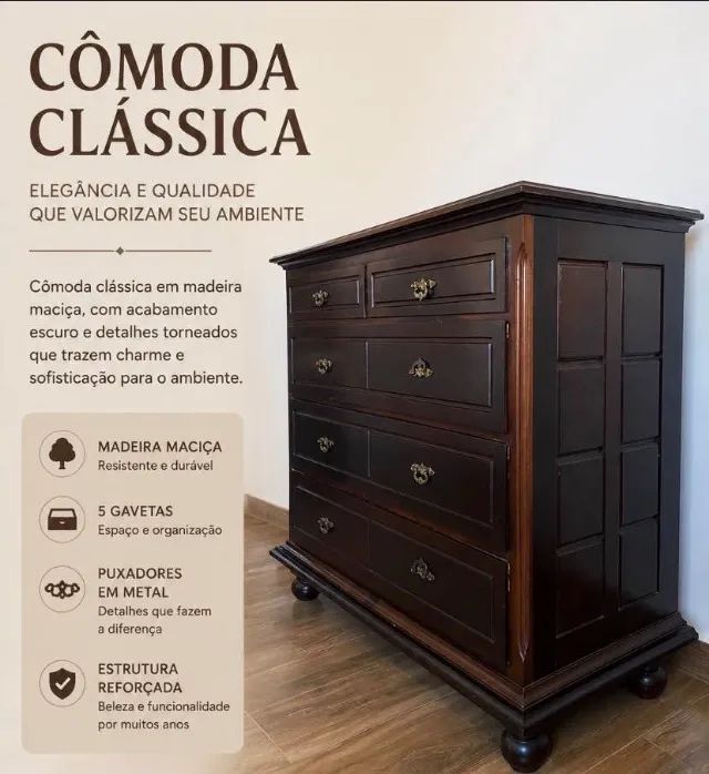 Cômoda clássica madeira maciça 