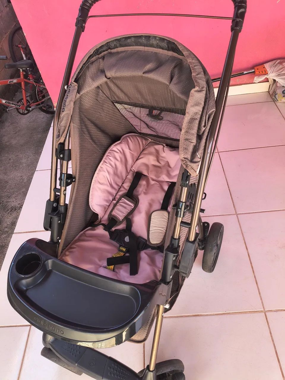 Carrinho de Bebê Galzerano Capuccino/Rosa