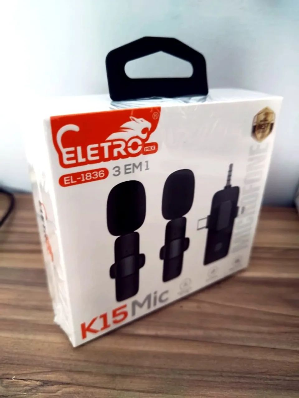 Microfone sem fio EletroMex K15 Mic 3 em 1 ? 2 microfones