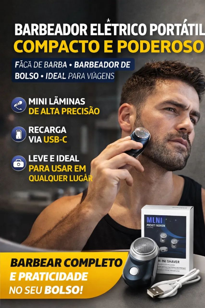 BARBEADOR ELÉTRICO PORTÁTIL MASCULINO - POTÊNCIA E ESTILO NO SEU BOLSO!