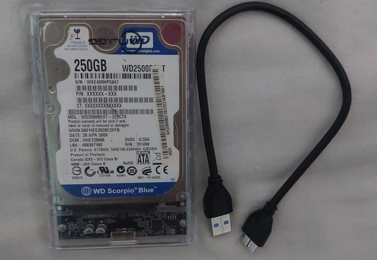 Case Externo Usb 3.0 Com Hd 250 Gigas