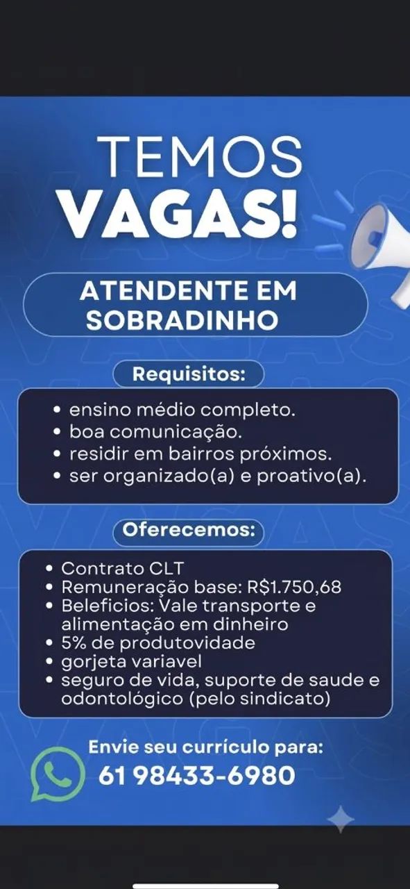 Vaga de emprego em Sobradinho DF
