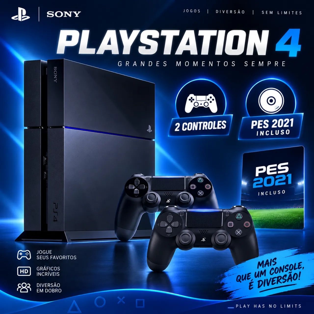 PlayStation 4 com 2 controles 