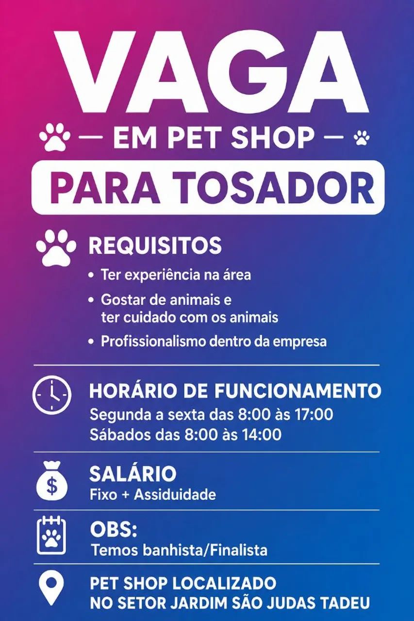 Vaga Emprego fixo tosador