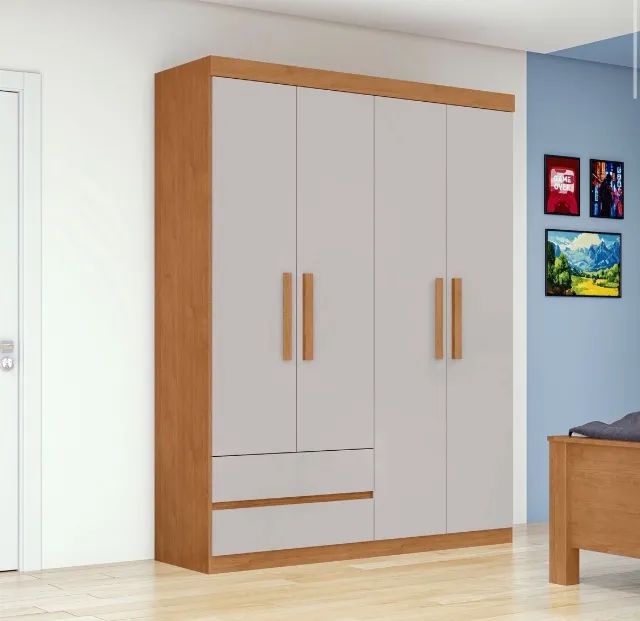 Guarda Roupa 4 Portas Compact 119 Amêndoa Off White