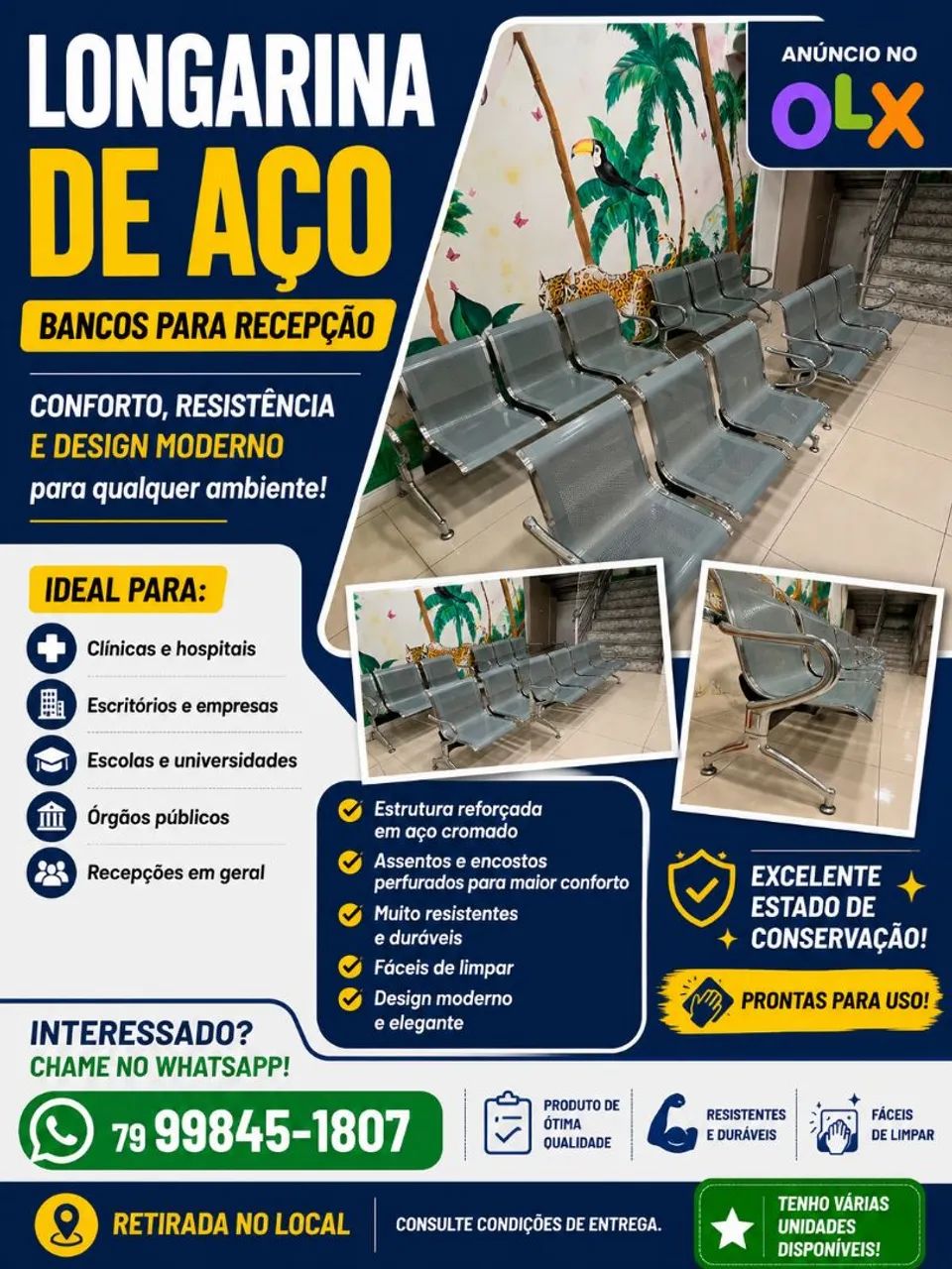 4 LONGARINA DE AÇO - BANCOS PARA RECEPÇÃO  - Foto 5