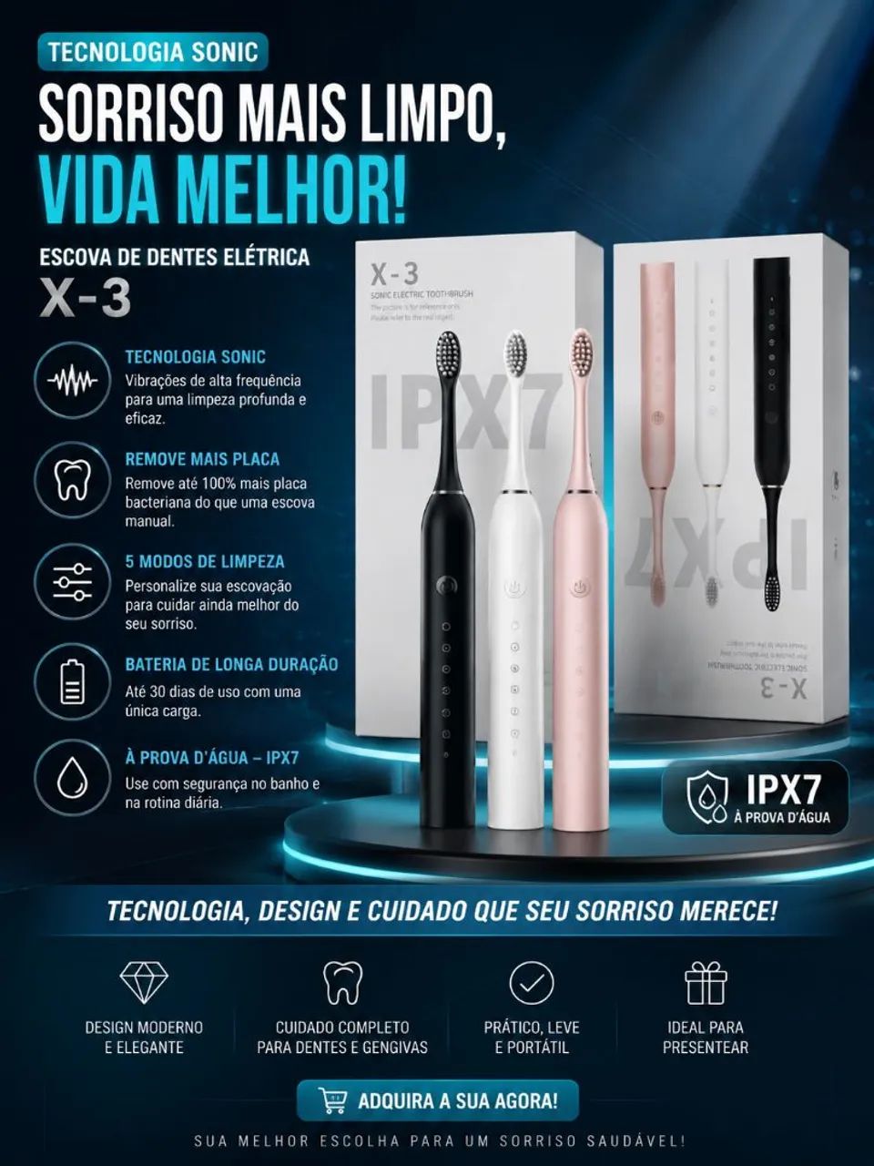 ?A nova Escova de Dentes Elétrica X-3 traz o design moderno e o cuidado completo - Foto 2
