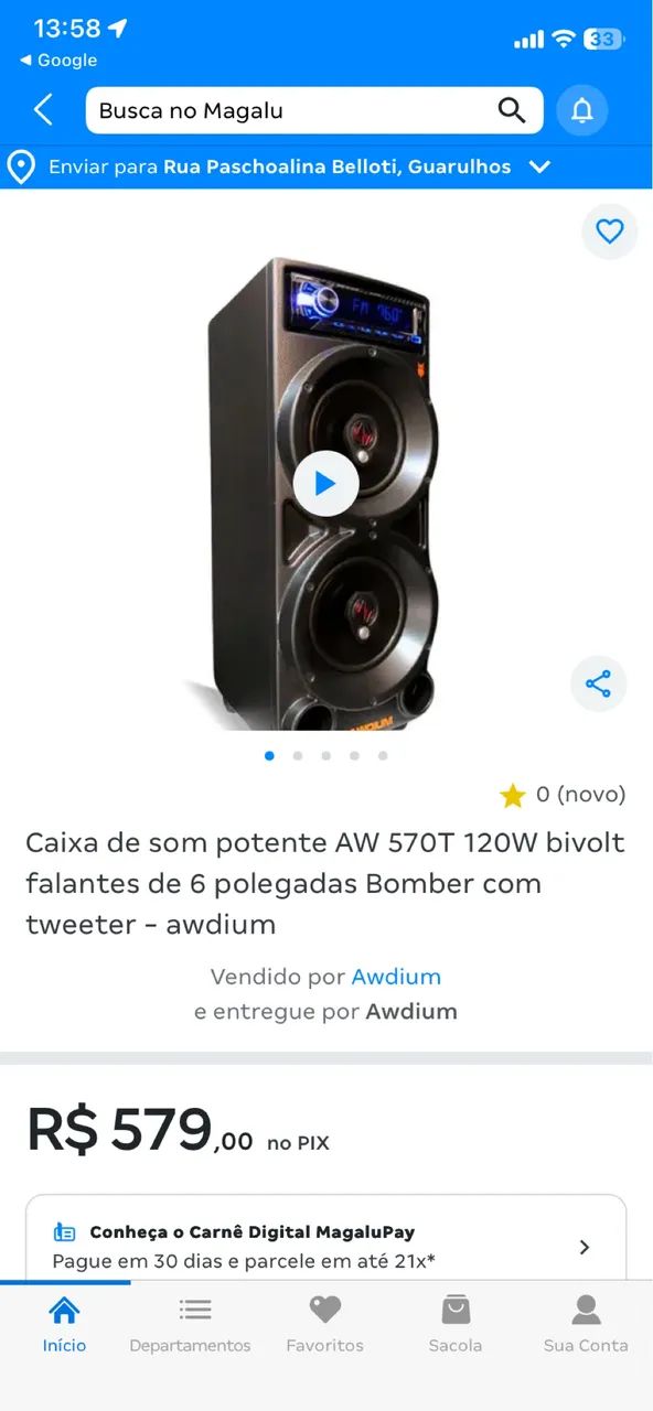 caixa de som awdium aw 570t