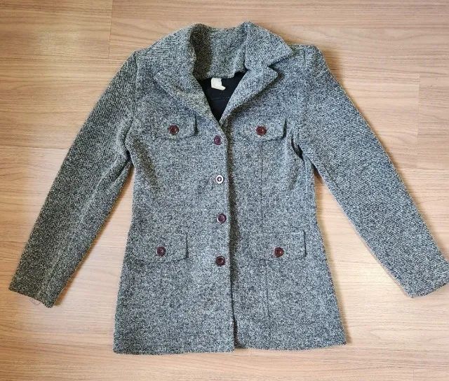 casaco de lã batida cinza mescla m modelo parka - Foto 2