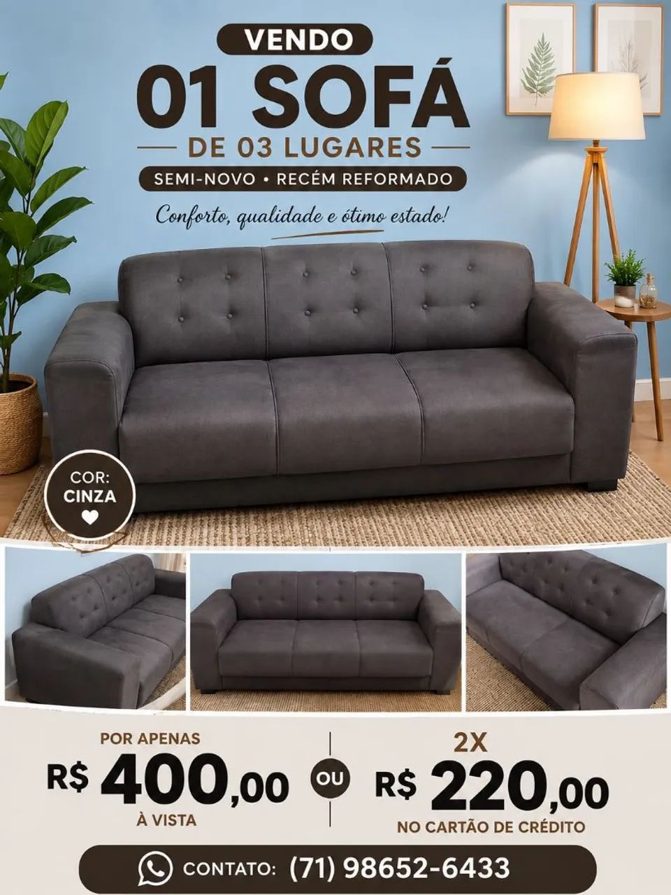 Vendo sofá de 3 lugares semi-novo - Foto 4