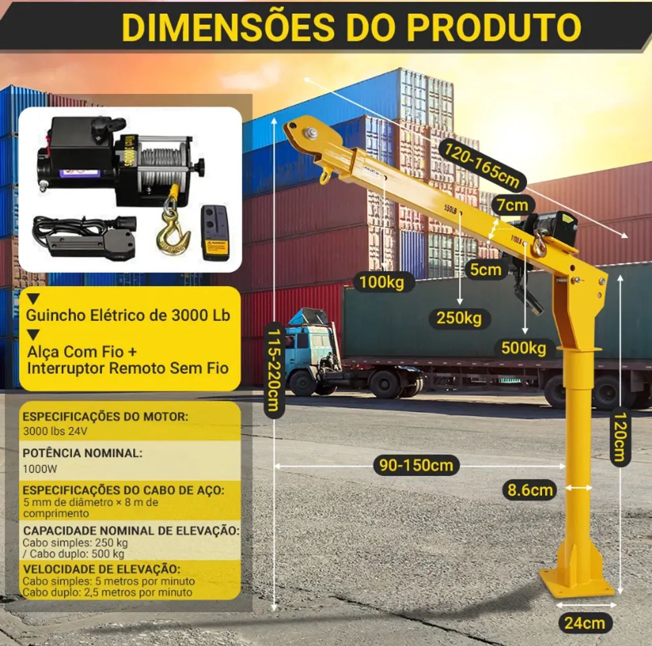 Guincho Girafa Hidráulico Elétrico Giratorio 500kg P/ Pickup com controle - Foto 4