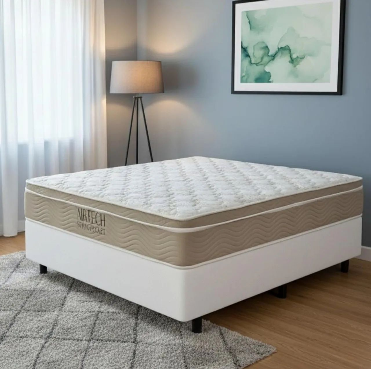 CONJUNTO CAMA BOX CASAL SIMPLES + COLCHÃO ORTOBOM MOLAS ENSACADA 