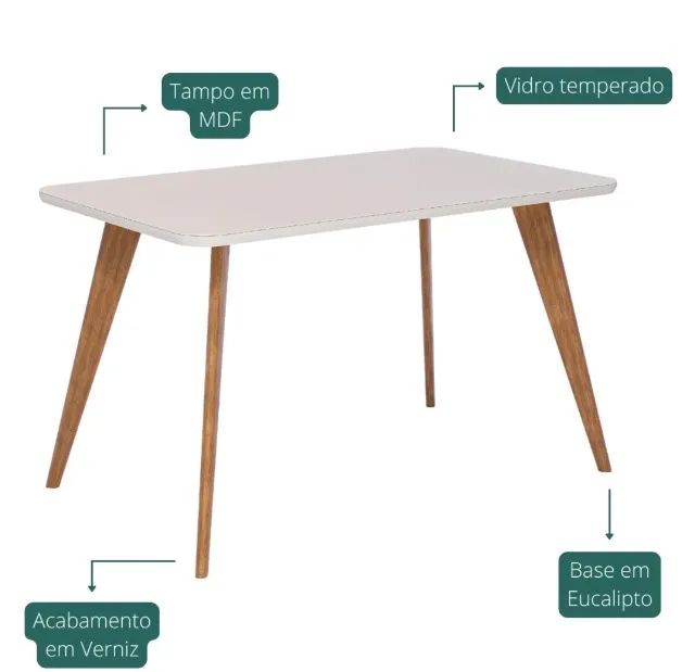 Mesa de Jantar Ravello 1,30 m Madeira Off White com Vidro - Foto 2