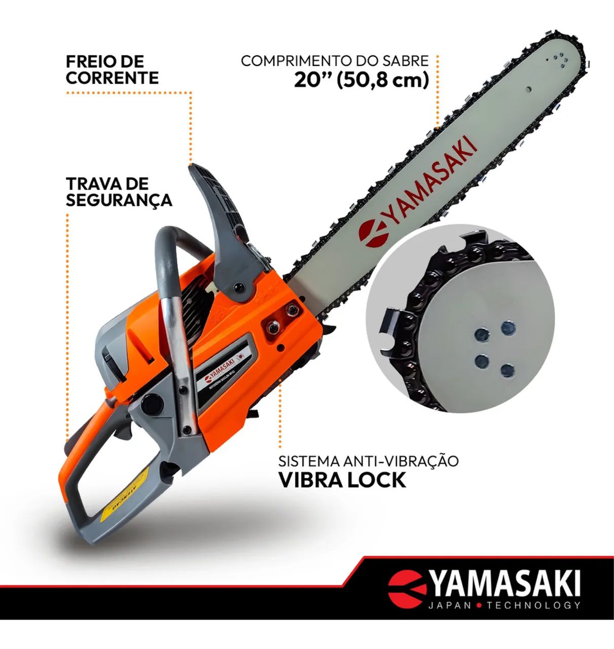 Motosserra À Gasolina 2 Tempos 62cc 4.1hp Yamasaki - My-62 Laranja