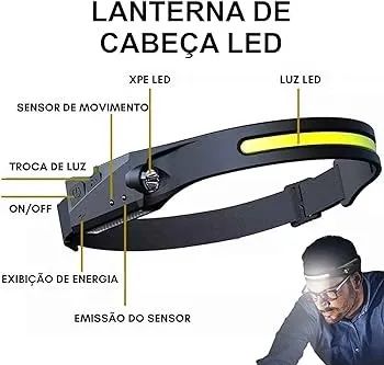 Lanterna De Cabeça Com Sensor Recarregável Resistente A Água - Foto 4