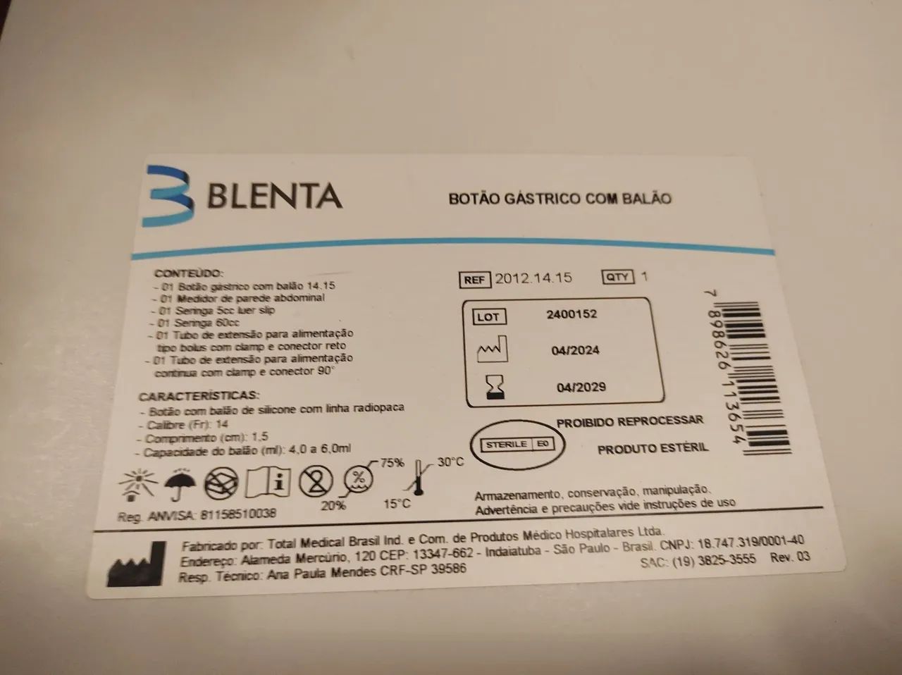 Botton Gastrostomia com Balão 14FR X 1,5cm - Blenta