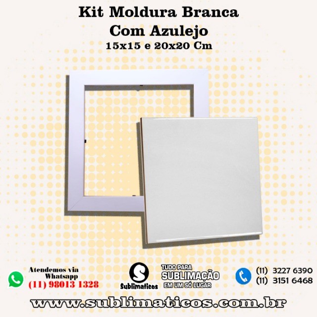 Kit Quadro Moldura Branca com Azulejo 15x15 cm
