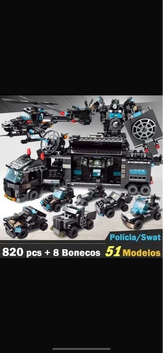 Blocos de montar policial SWAT - 820 Peças + 8 Boneco