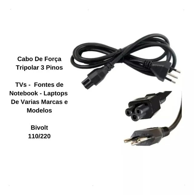 Cabo De Força Energia Tripolar Tv Fonte De Notebook Diversos - Loja Natan Abreu  - Foto 2
